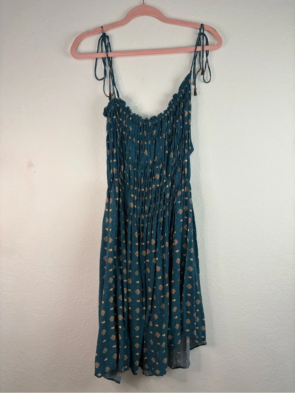 Free People Clementina Asymmetrical Mini Dress Teal Blue size Large Oversized